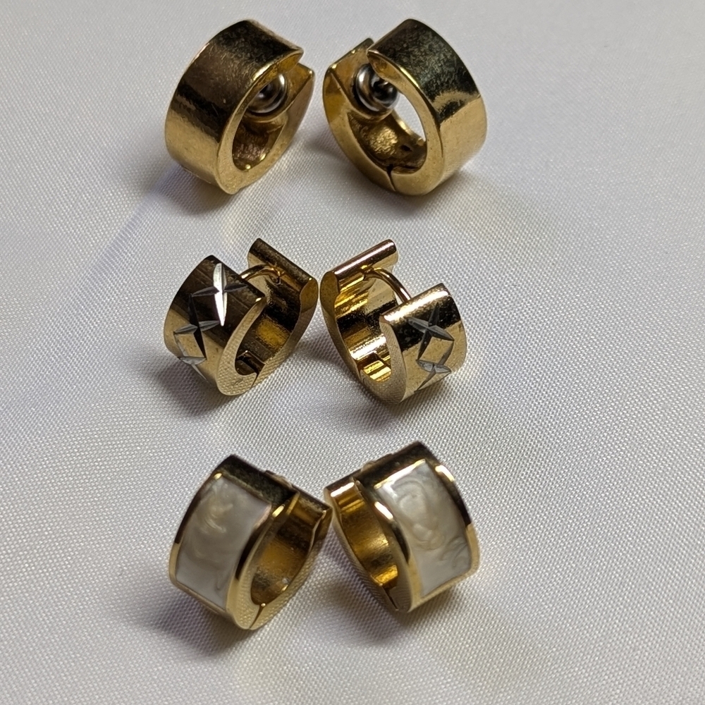 Set Of (3) Huggie Goldtone Hoop Earrings